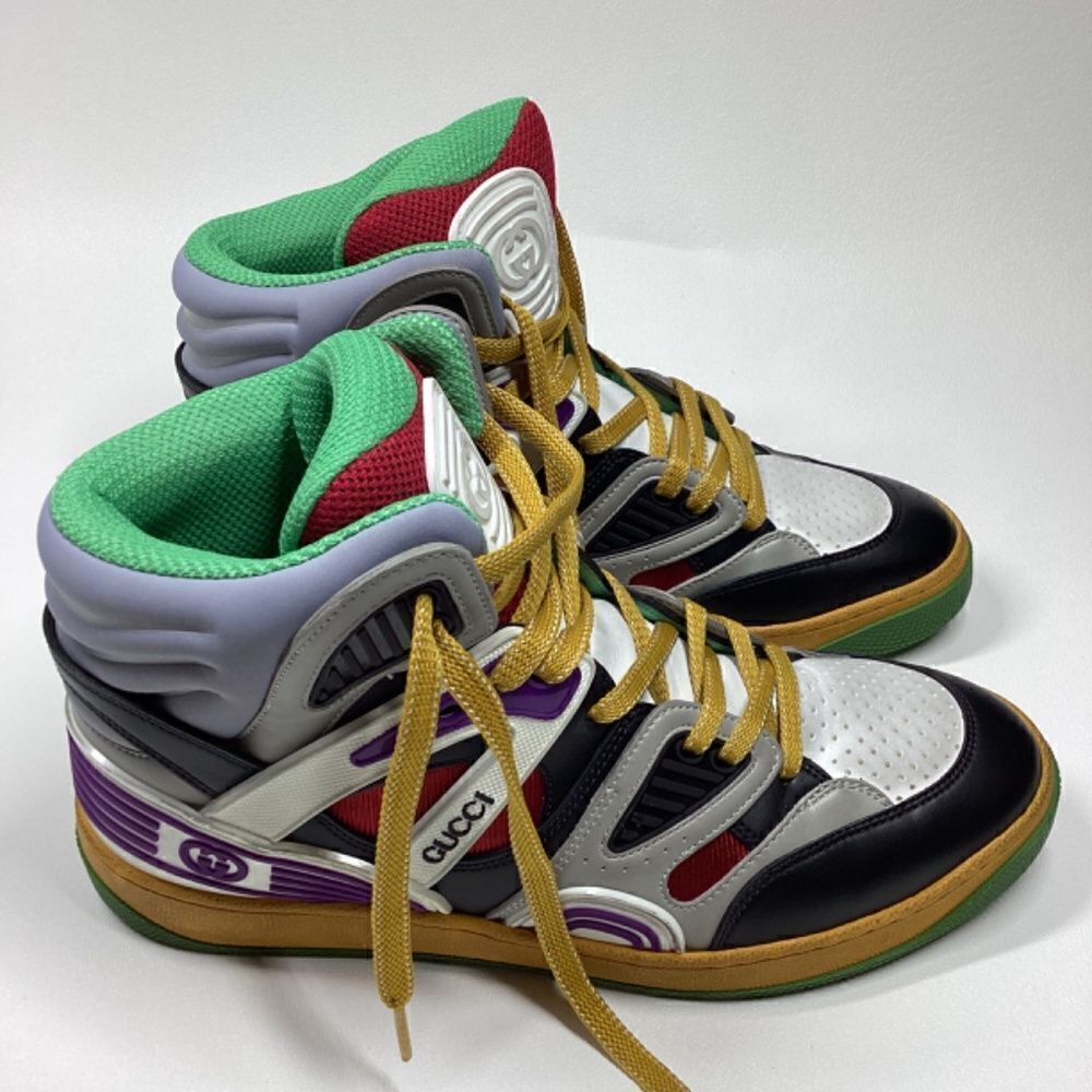Gucci Evolution Basket High-Top Sneakers Black White Purple Size EU 39.5 - Picture 7 of 17
